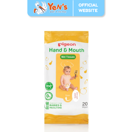 PIGEON Hand and Mouth Wet Tissue - 20 Sheets | Tisu Basah Bayi Fragrance Free
