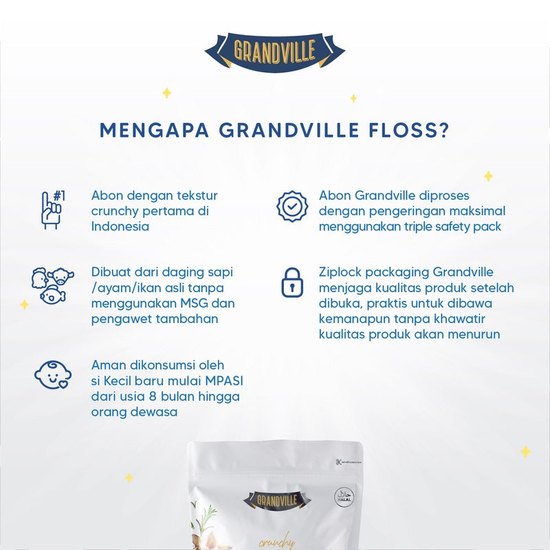 GRANDVILLE Abon Sapi, Ayam, Ikan Crunchy Original 100gr
