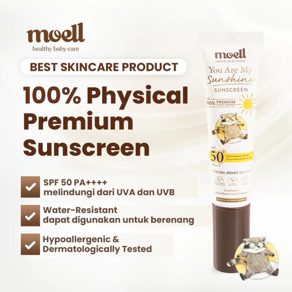 Moell Physical Sunscreen Anak & Bayi SPF 50+ (PA++++) 30 gr - Extra Water Resistant