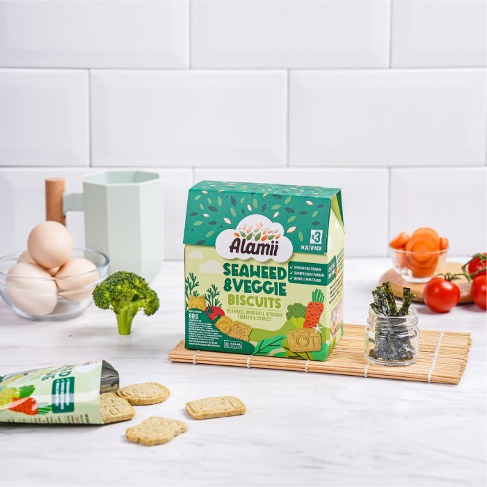 Alamii Multigrain Biscuits - Biskuit Milk & Cocoa / Seaweed & Veggie / Oat & Milk - 60g (3 bags x 20g) - Halal Certified