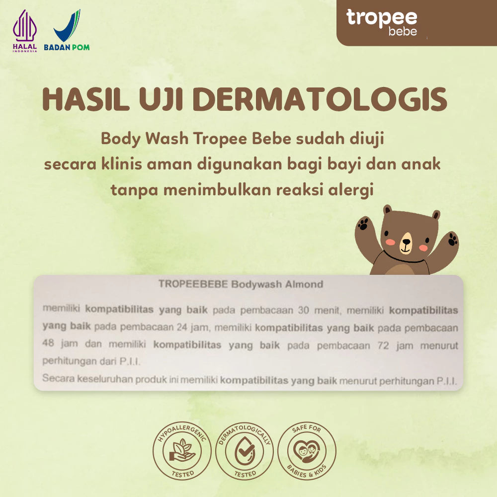 Tropee Bebe Almond Body Wash 250ml | Sabun Mandi Anak | Natural Free SLS