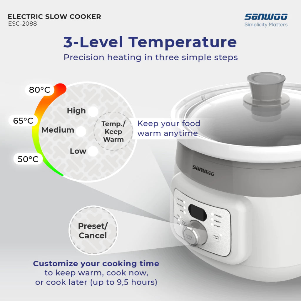 Sanwoo Electric Slow Cooker 2L / Alat Masak MPASI Terdapat 6 pilihan fungsi menu