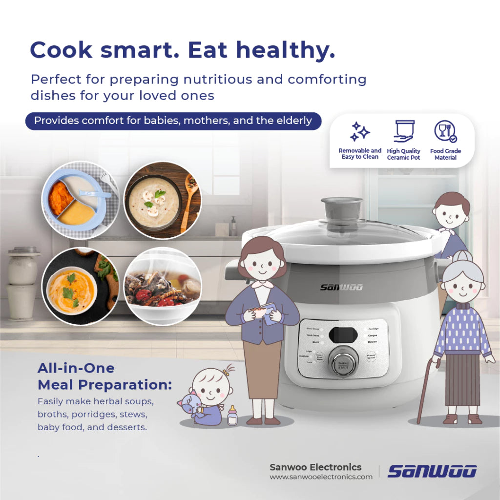 Sanwoo Electric Slow Cooker 2L / Alat Masak MPASI Terdapat 6 pilihan fungsi menu