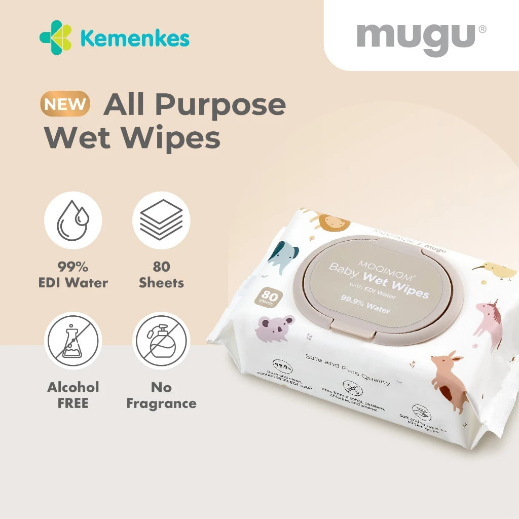 mugu Baby Wet Wipes EDI Water 80 Sheets I Tisu Basah Non Alcohol Non Parfume