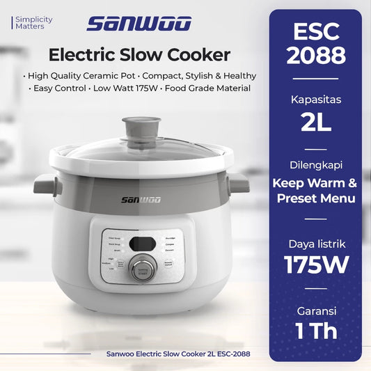 Sanwoo Electric Slow Cooker 2L / Alat Masak MPASI Terdapat 6 pilihan fungsi menu