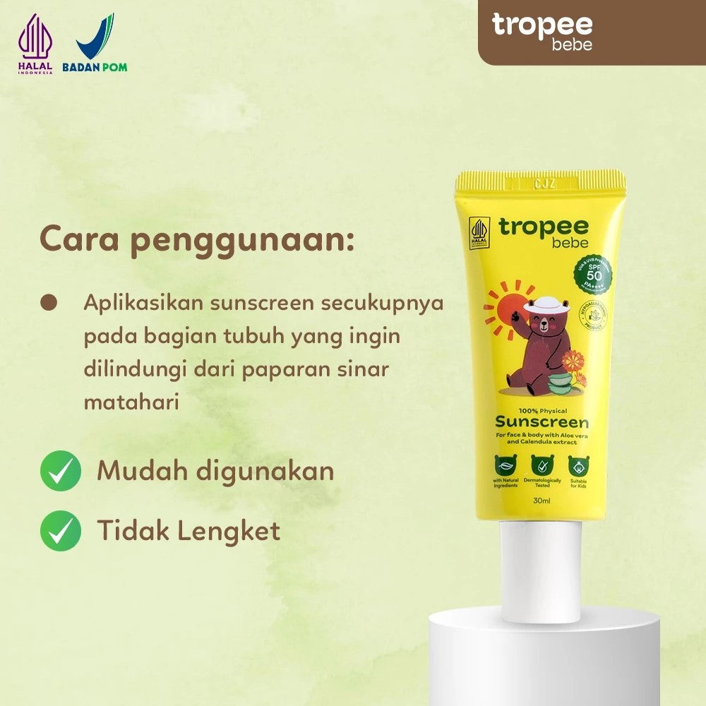 Tropee Bebe Physical Sunscreen 30ml - Sunscreen Bayi & Anak SPF 50 PA++++