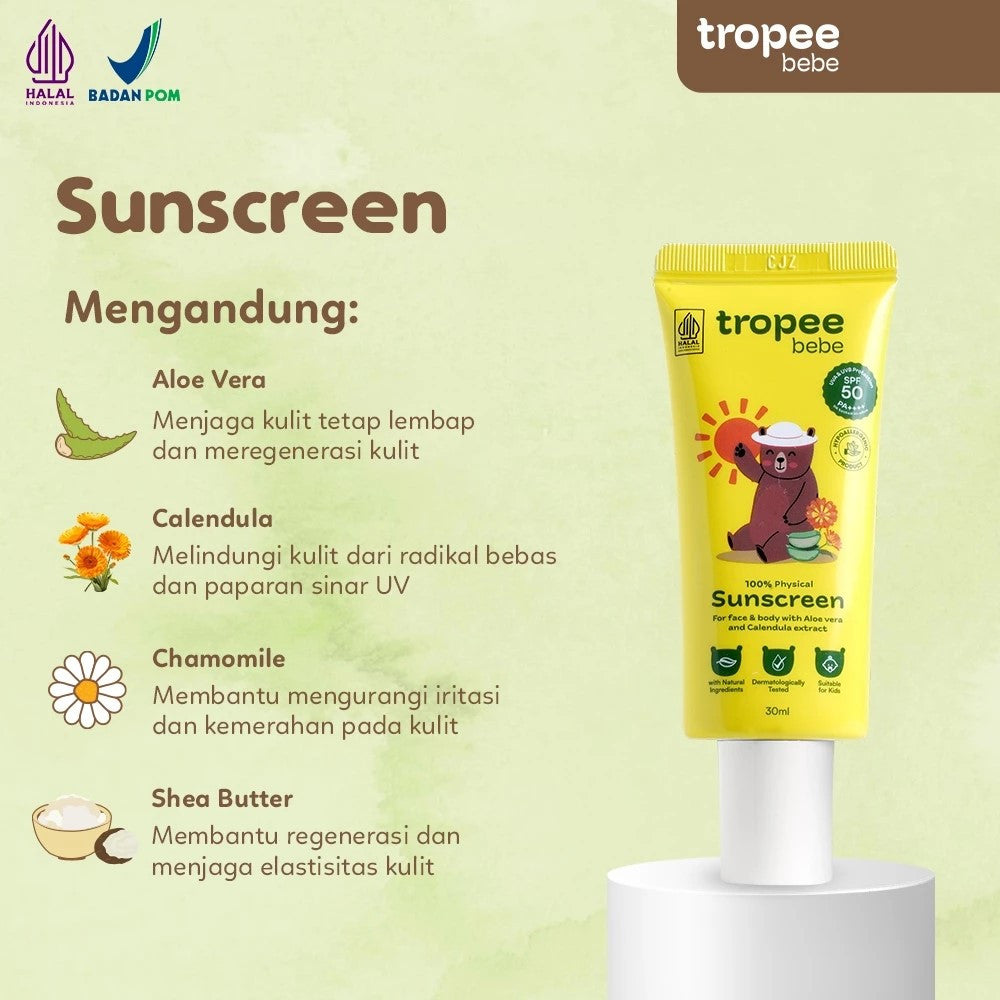 Tropee Bebe Physical Sunscreen 30ml - Sunscreen Bayi & Anak SPF 50 PA++++