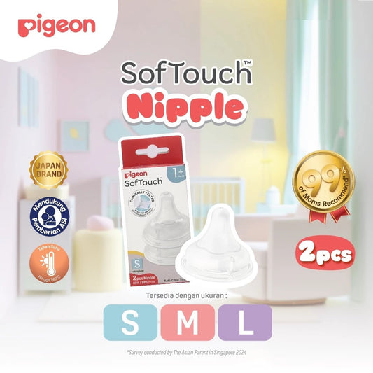 PIGEON SofTouch Nipple Wide Neck Isi 2pcs - Dot Seperti Payudara Ibu - Elastis & Lembut Anti Kolik