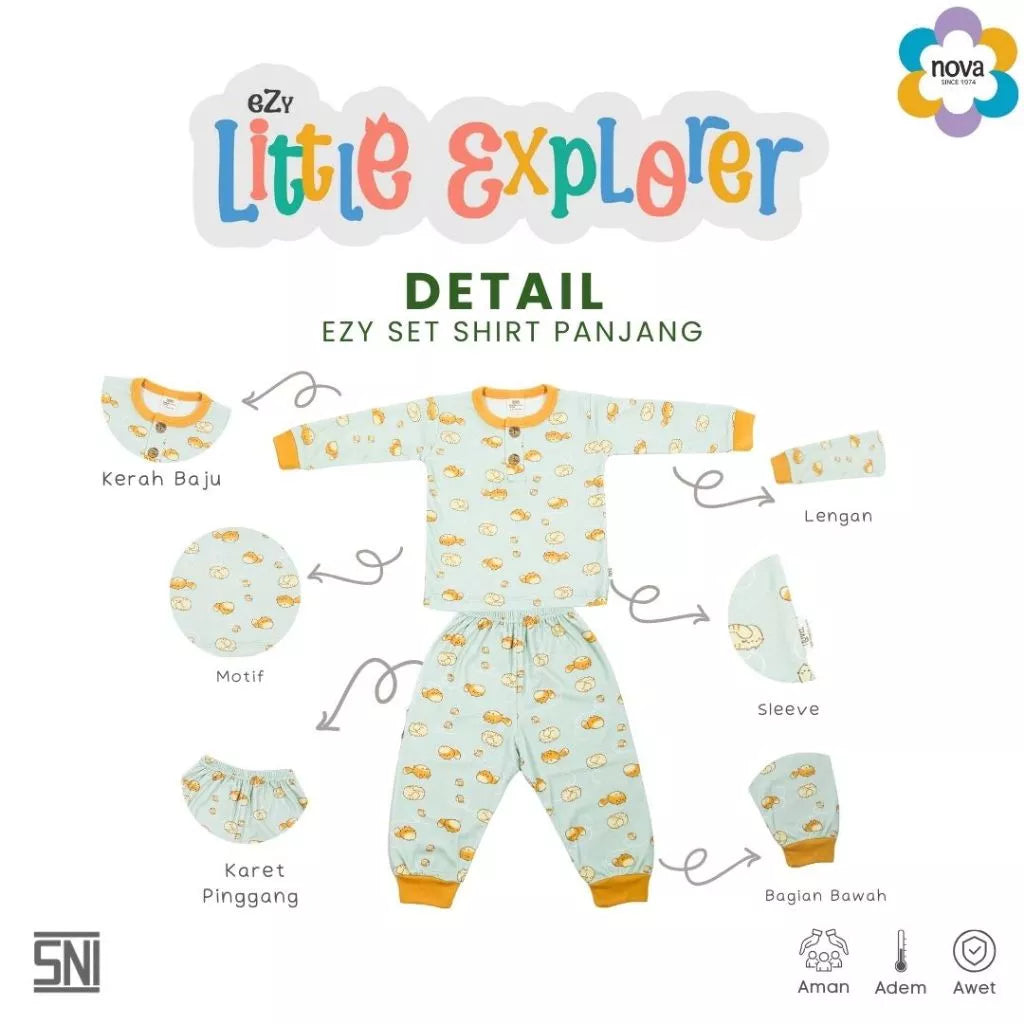 NOVA Ezy Shirt Set Panjang Ezy Little Explorer- Setelan Anak Kaos Oblong Panjang (6 bulan - 4 tahun)