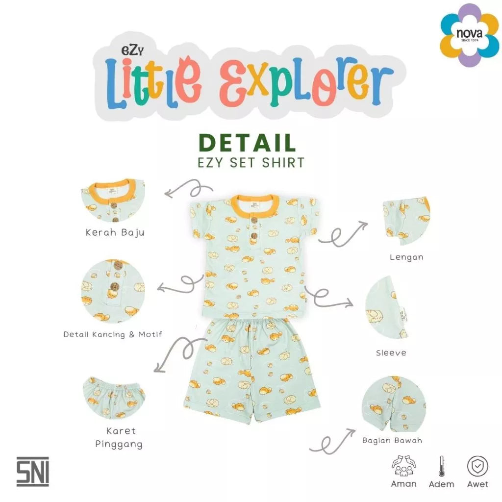 NOVA Ezy Shirt Set Little Explorer - Setelan Anak Oblong Pendek (6 bulan - 4 tahun)