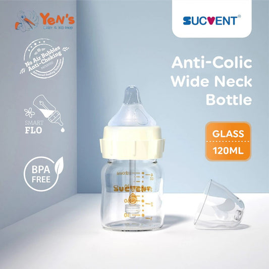 SucVent Non-Bubble & Anti-Choking Bottle Glass 120ml YG5574 / Botol Susu Bayi Anti Kolik & Kembung