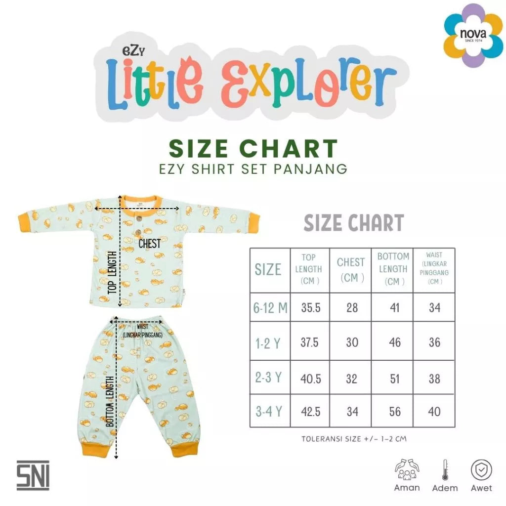 NOVA Ezy Shirt Set Panjang Ezy Little Explorer- Setelan Anak Kaos Oblong Panjang (6 bulan - 4 tahun)