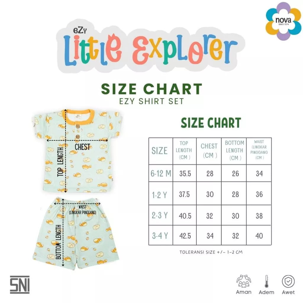 NOVA Ezy Shirt Set Little Explorer - Setelan Anak Oblong Pendek (6 bulan - 4 tahun)