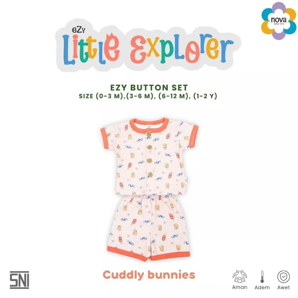 NOVA Ezy Button Set Little Explorer - Setelan Bayi dan Anak Baju Kancing Pendek (0-24 bulan)