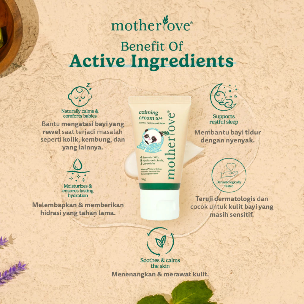Motherlove Calming Cream W+ 30GR / Krim Kolik / Kembung Bayi - Krim Organik Aman untuk Bayi dan Anak