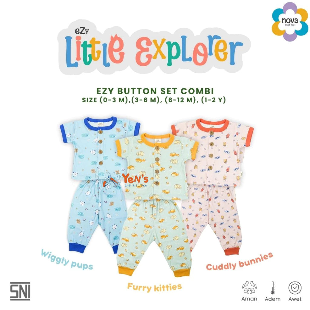 NOVA Ezy Button Set Combi Ezy Little Explorer - Setelan Baju Kancing Combi Bayi dan Anak(0-24 bulan)