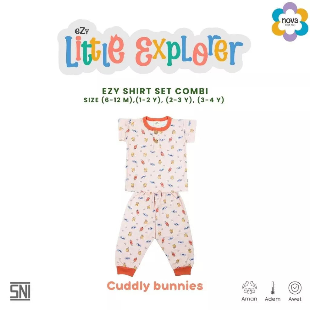 NOVA Ezy Shirt Set Combi Little Explorer - Setelan Anak Kaos Oblong Combi (6 bulan - 4 tahun)