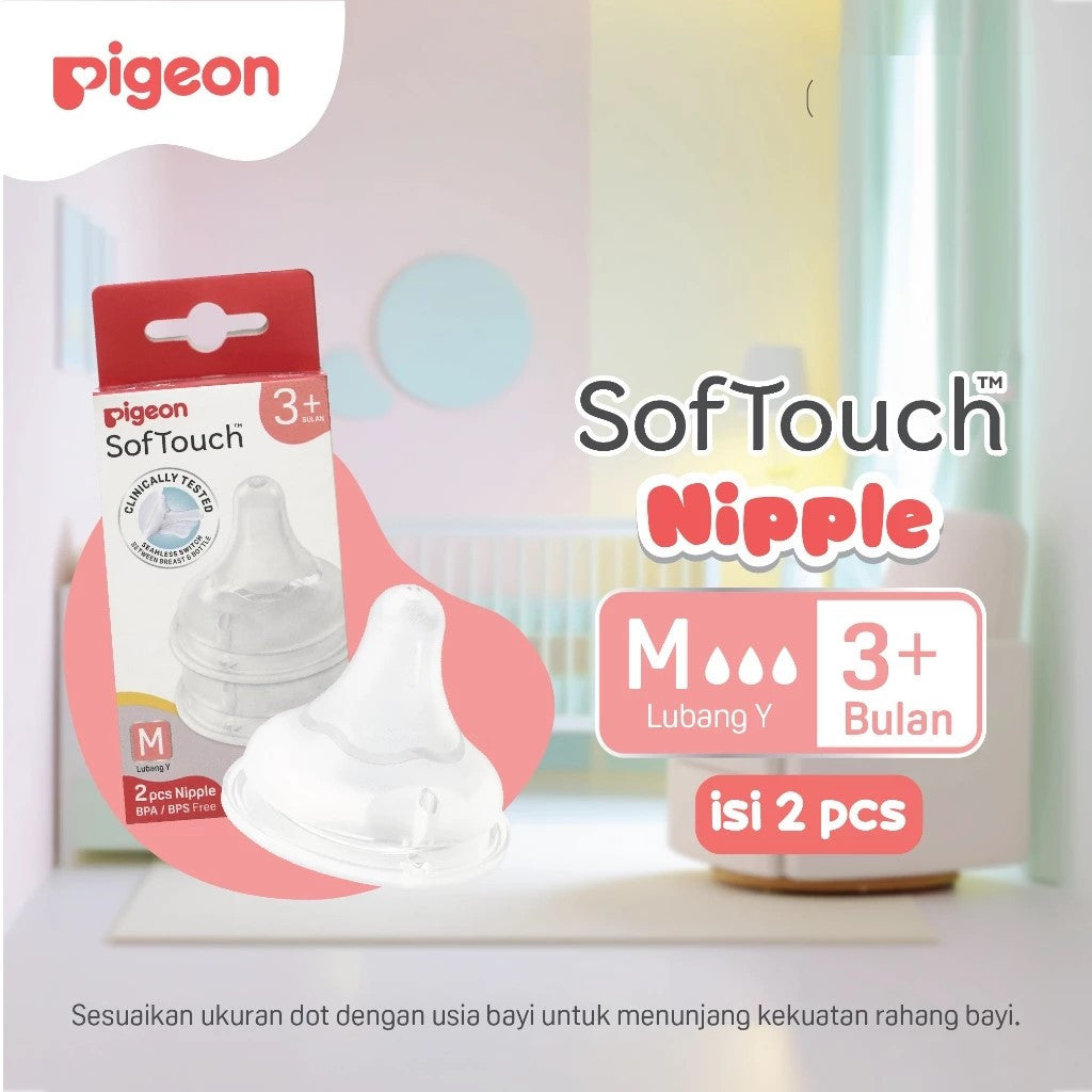 PIGEON SofTouch Nipple Wide Neck Isi 2pcs - Dot Seperti Payudara Ibu - Elastis & Lembut Anti Kolik