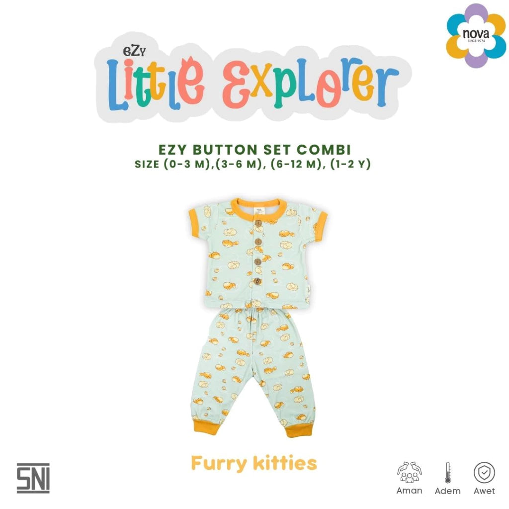 NOVA Ezy Button Set Combi Ezy Little Explorer - Setelan Baju Kancing Combi Bayi dan Anak(0-24 bulan)