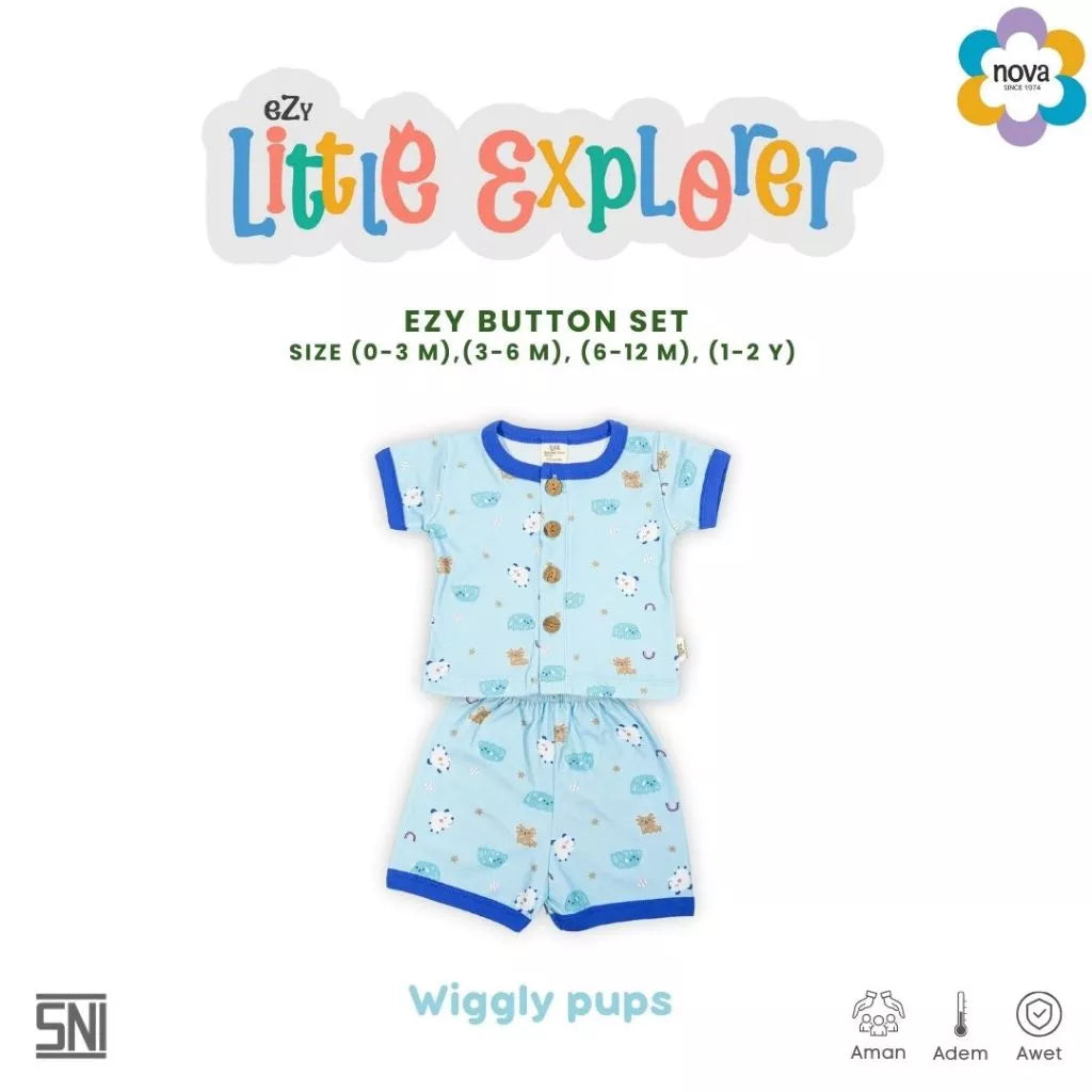 NOVA Ezy Button Set Little Explorer - Setelan Bayi dan Anak Baju Kancing Pendek (0-24 bulan)