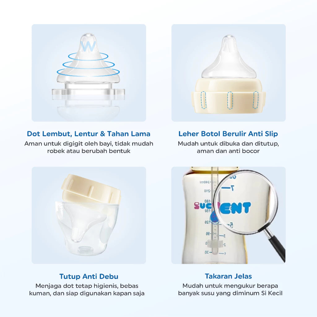 SucVent Non-Bubble & Anti-Choking Bottle PPSU 150ml / 240ml - Botol Susu Bayi Anti Kolik & Kembung