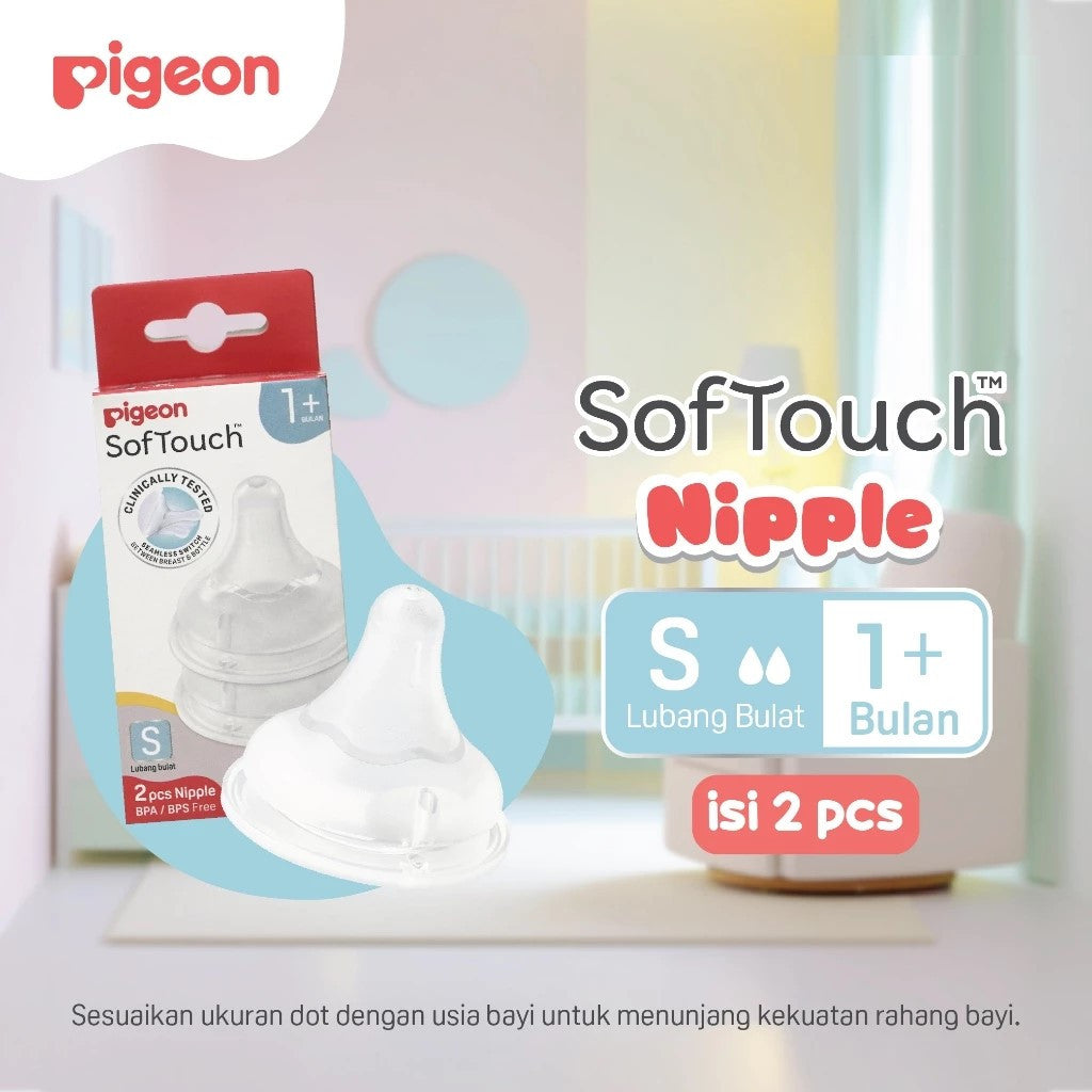 PIGEON SofTouch Nipple Wide Neck Isi 2pcs - Dot Seperti Payudara Ibu - Elastis & Lembut Anti Kolik