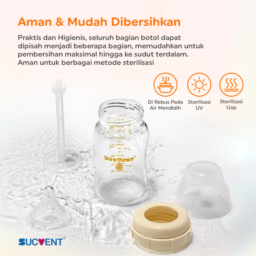 SucVent Non-Bubble & Anti-Choking Bottle Glass 120ml YG5574 / Botol Susu Bayi Anti Kolik & Kembung
