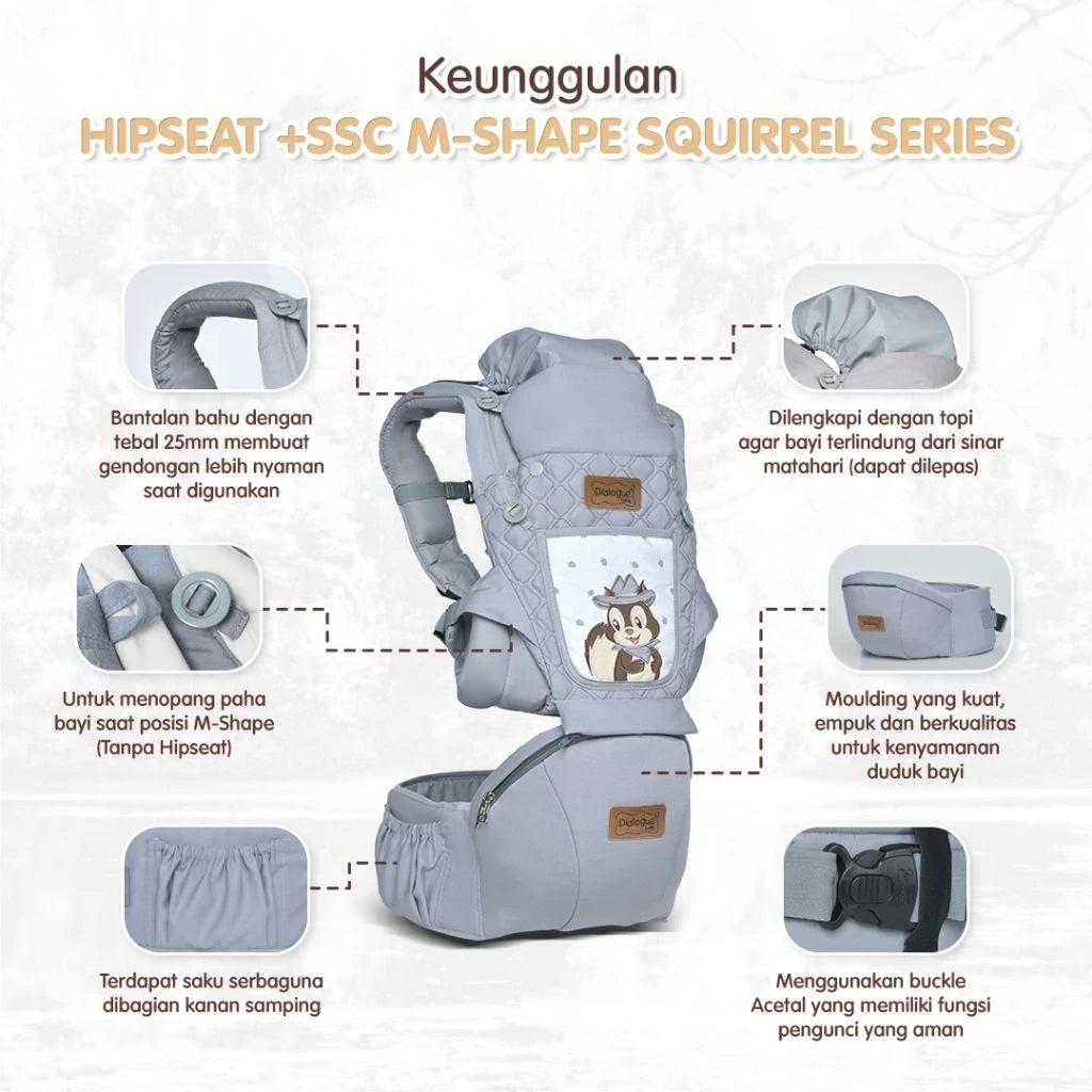 DIALOGUE BABY Gendongan Hipseat + SSC M Shape 9IN1 Squirrel Series DGG4339 - Gendongan Bayi