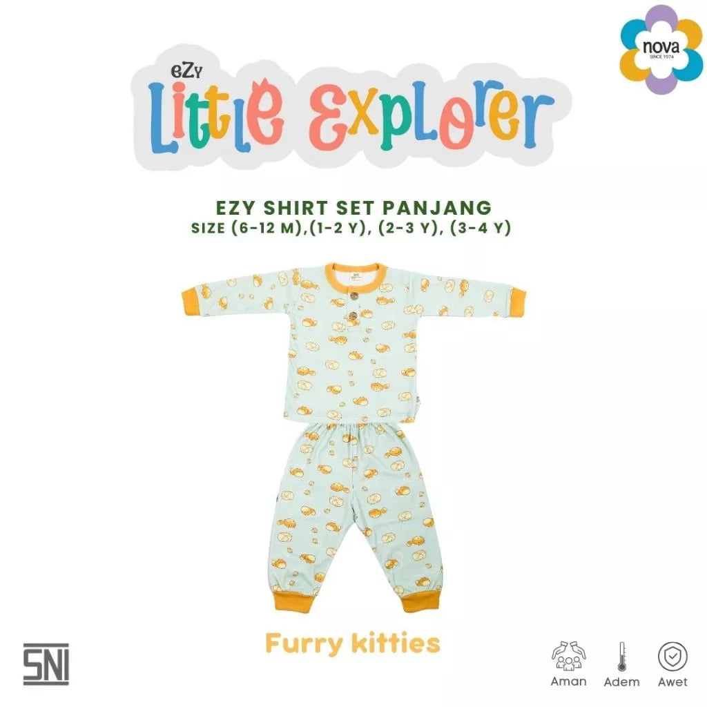 NOVA Ezy Shirt Set Panjang Ezy Little Explorer- Setelan Anak Kaos Oblong Panjang (6 bulan - 4 tahun)