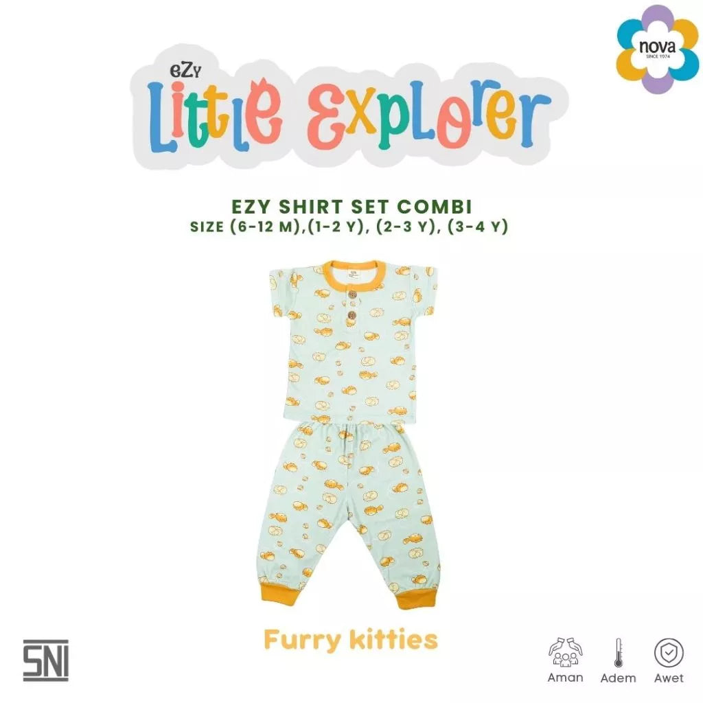 NOVA Ezy Shirt Set Combi Little Explorer - Setelan Anak Kaos Oblong Combi (6 bulan - 4 tahun)