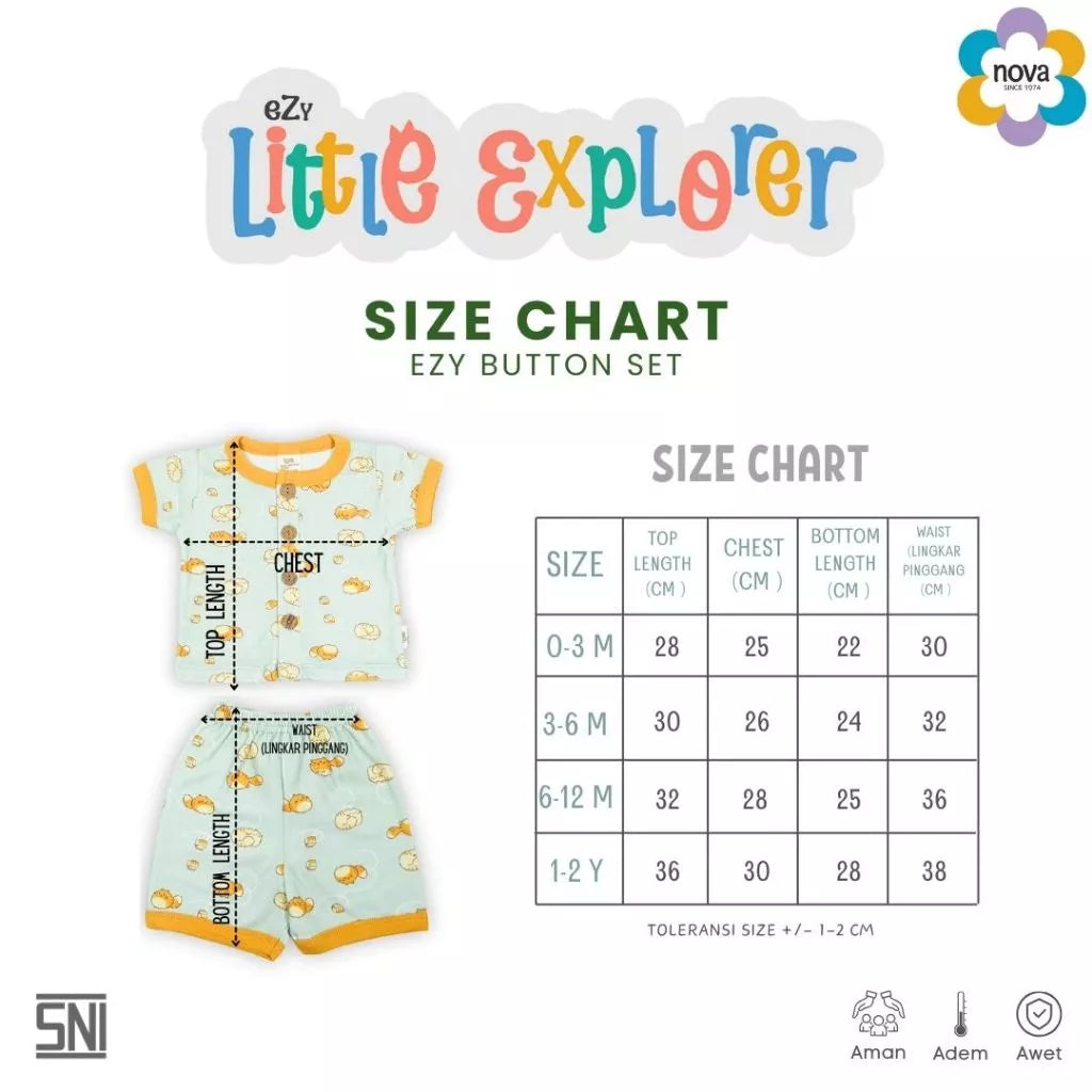 NOVA Ezy Button Set Little Explorer - Setelan Bayi dan Anak Baju Kancing Pendek (0-24 bulan)