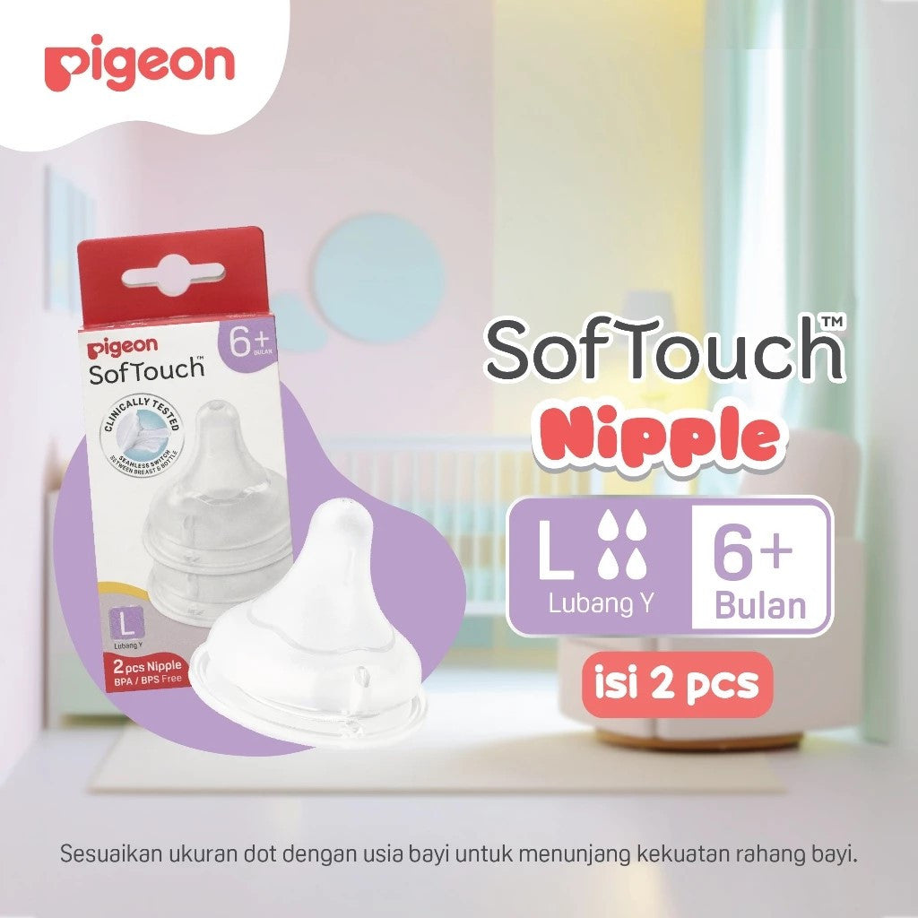 PIGEON SofTouch Nipple Wide Neck Isi 2pcs - Dot Seperti Payudara Ibu - Elastis & Lembut Anti Kolik