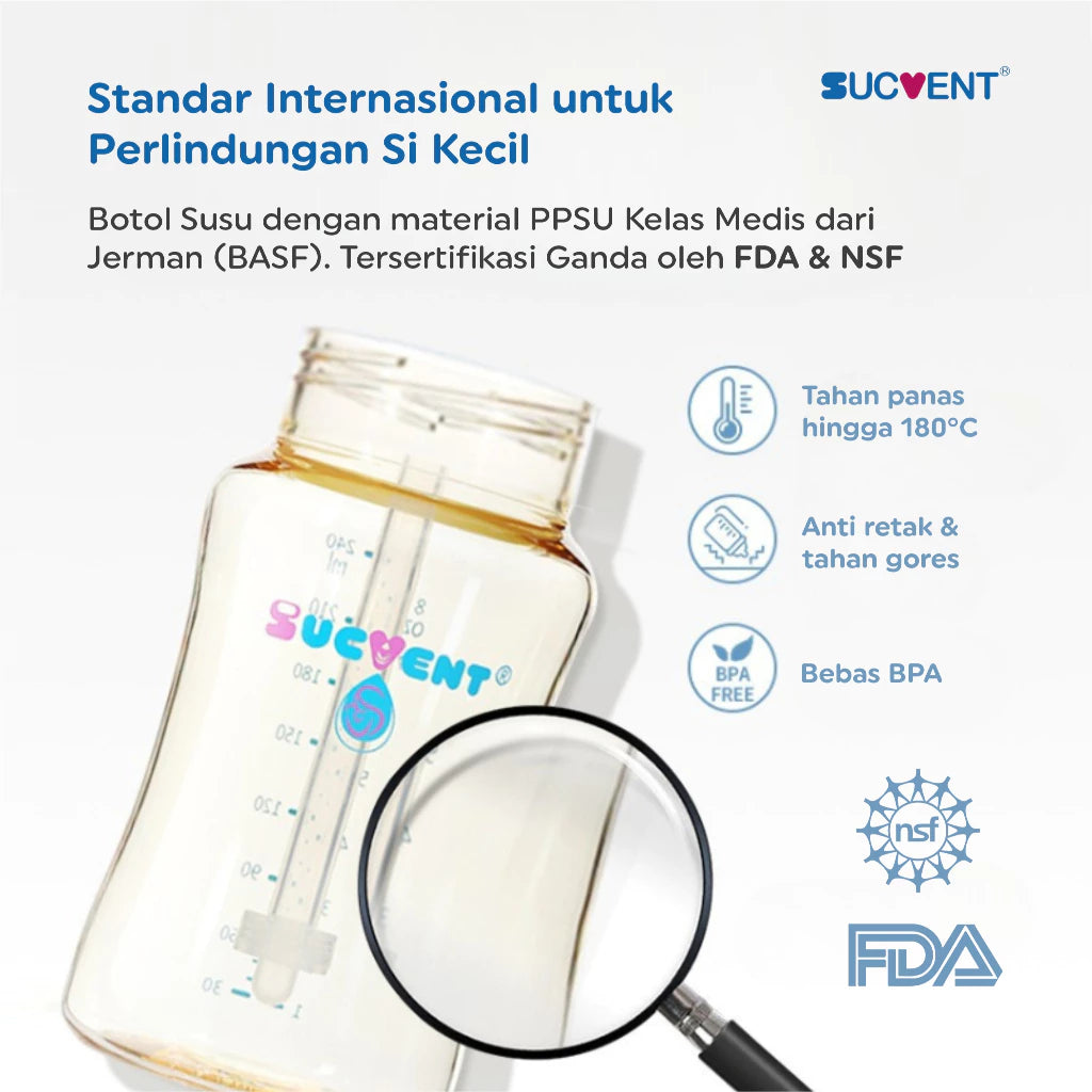 SucVent Non-Bubble & Anti-Choking Bottle PPSU 150ml / 240ml - Botol Susu Bayi Anti Kolik & Kembung