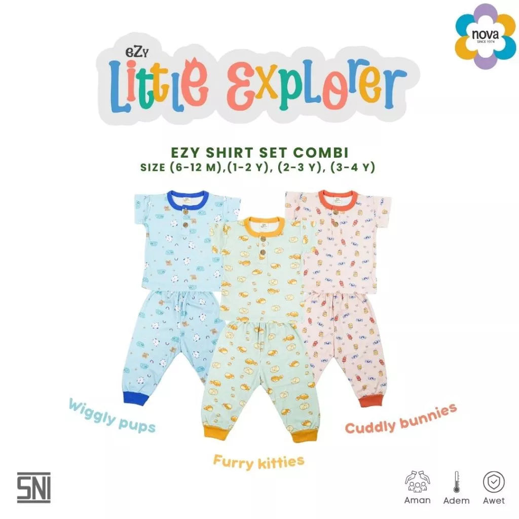 NOVA Ezy Shirt Set Combi Little Explorer - Setelan Anak Kaos Oblong Combi (6 bulan - 4 tahun)