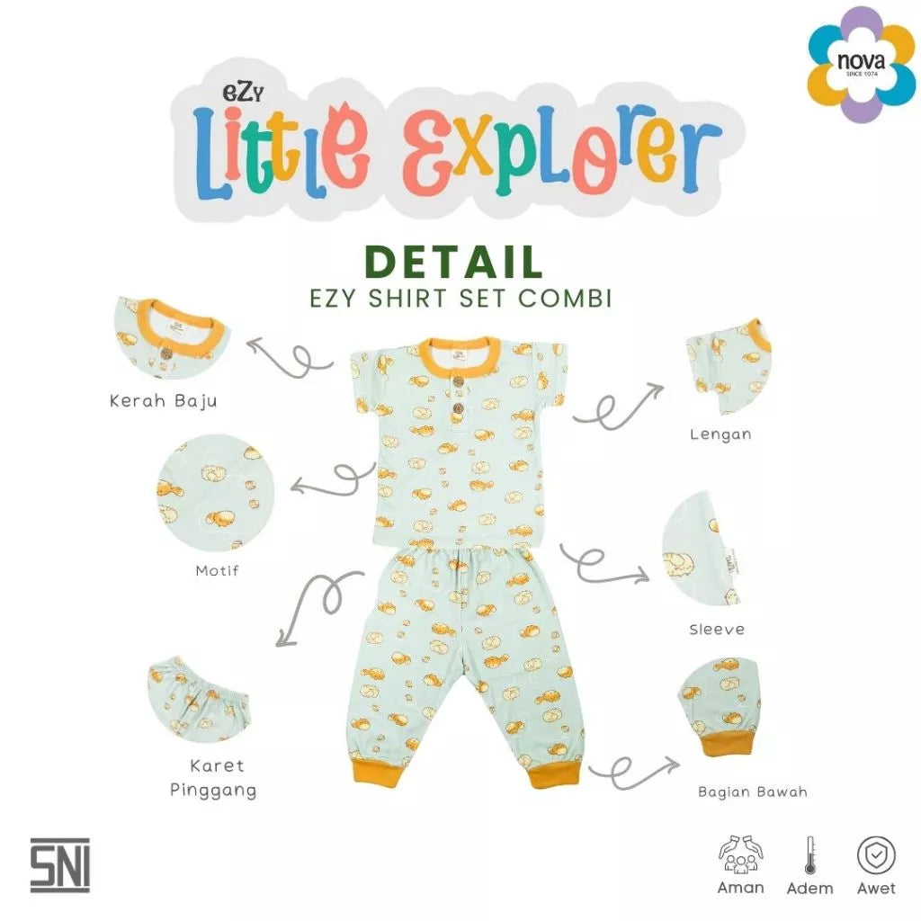 NOVA Ezy Shirt Set Combi Little Explorer - Setelan Anak Kaos Oblong Combi (6 bulan - 4 tahun)