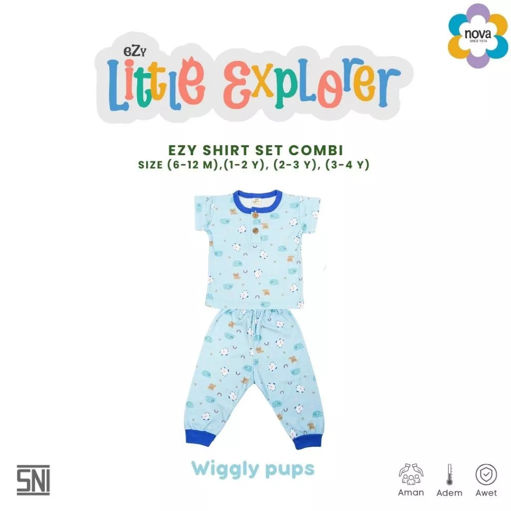 NOVA Ezy Shirt Set Combi Little Explorer - Setelan Anak Kaos Oblong Combi (6 bulan - 4 tahun)