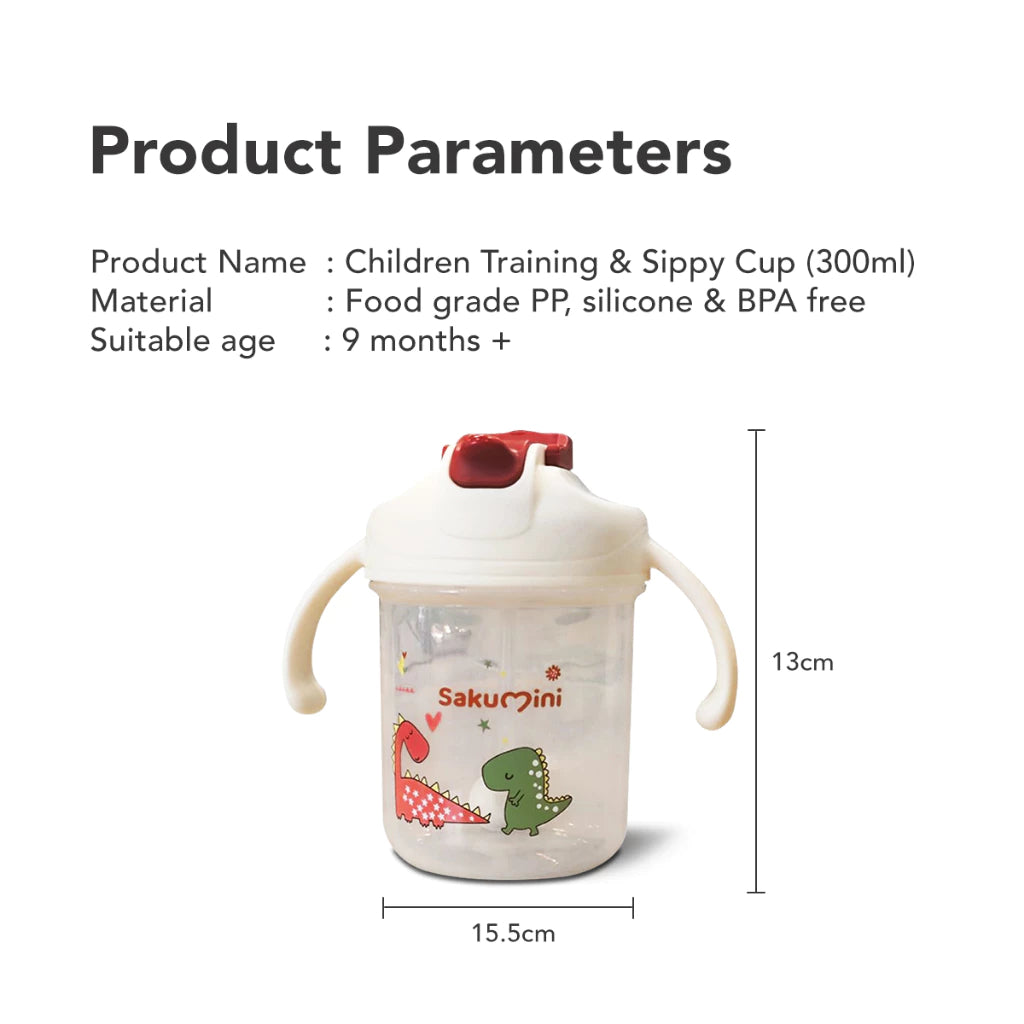 Sakumini 3in1 Gelas Minum Sedotan Anak Training Straw Sippy Cup Anak Bayi 300ml