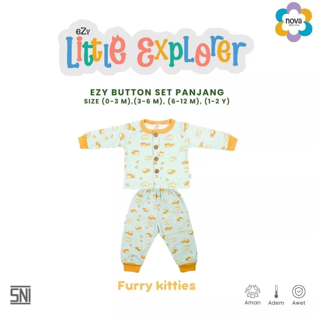 NOVA Button Set Panjang Ezy Little Explorer - Setelan Baju Kancing Panjang Bayi & Anak (0-24 bulan)