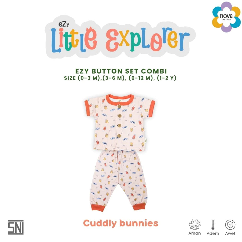 NOVA Ezy Button Set Combi Ezy Little Explorer - Setelan Baju Kancing Combi Bayi dan Anak(0-24 bulan)