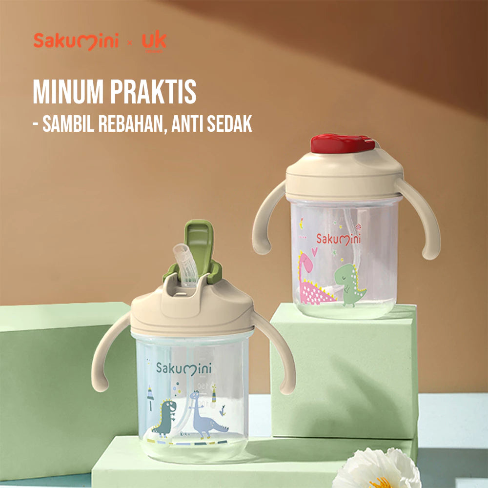 Sakumini 3in1 Gelas Minum Sedotan Anak Training Straw Sippy Cup Anak Bayi 300ml