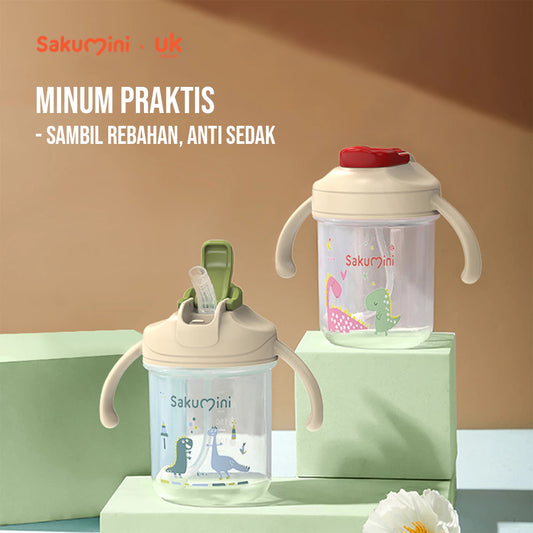 Sakumini 3in1 Gelas Minum Sedotan Anak Training Straw Sippy Cup Anak Bayi 300ml