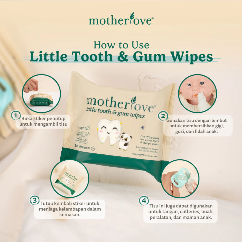 Motherlove Little Tooth & Gum Wipes 30 Sheets -Tisu Basah Pembersih Mulut, Gusi, Gigi & Lidah Bayi