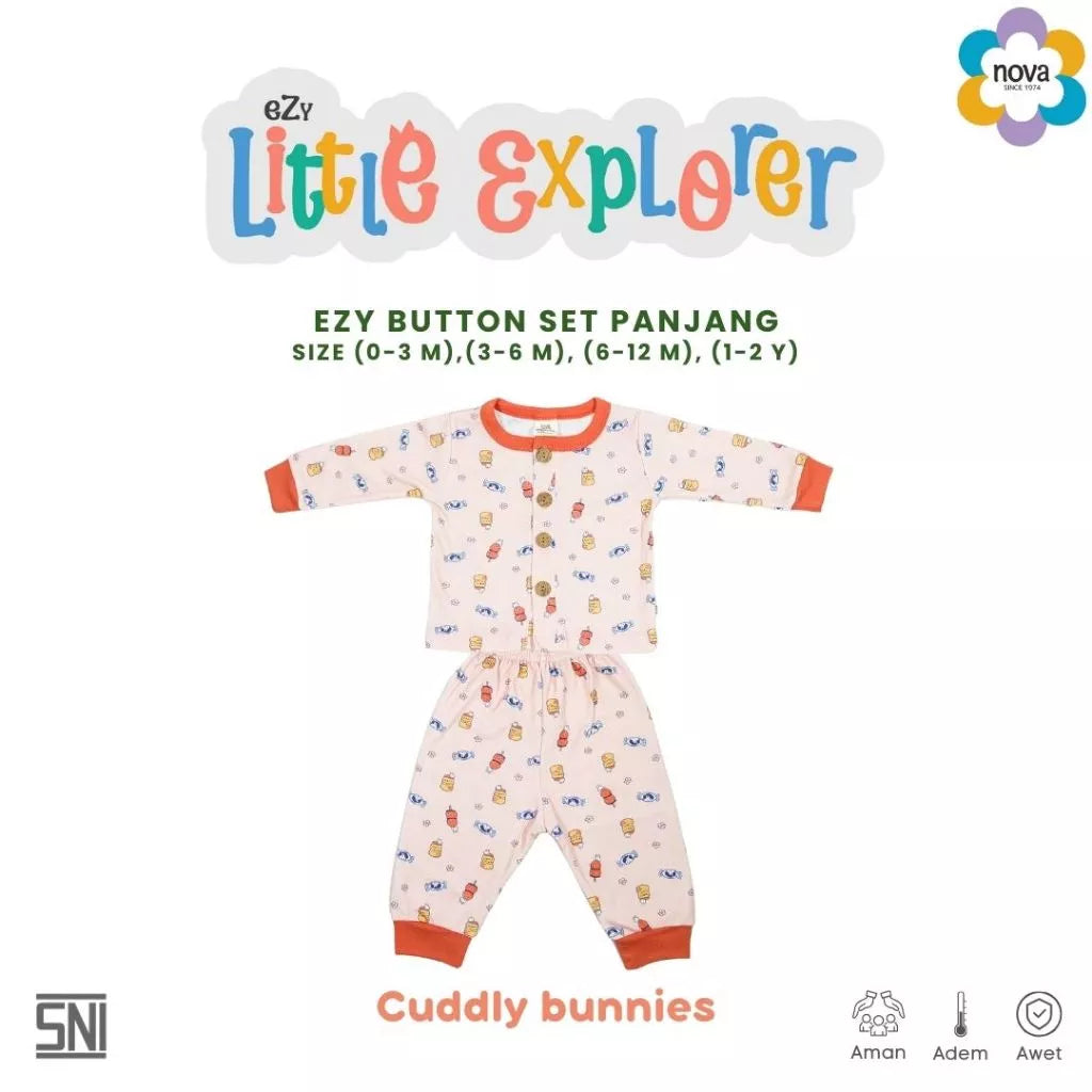 NOVA Button Set Panjang Ezy Little Explorer - Setelan Baju Kancing Panjang Bayi & Anak (0-24 bulan)