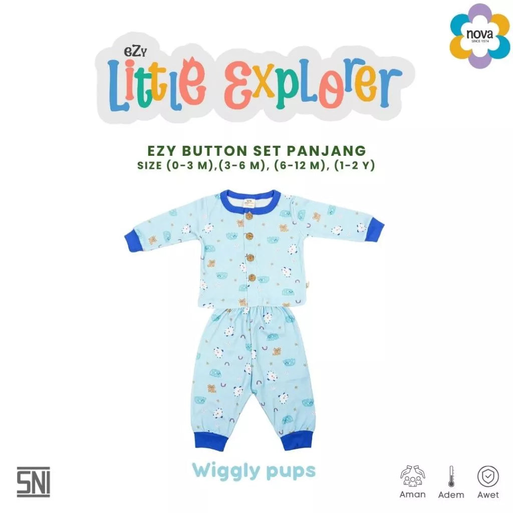NOVA Button Set Panjang Ezy Little Explorer - Setelan Baju Kancing Panjang Bayi & Anak (0-24 bulan)