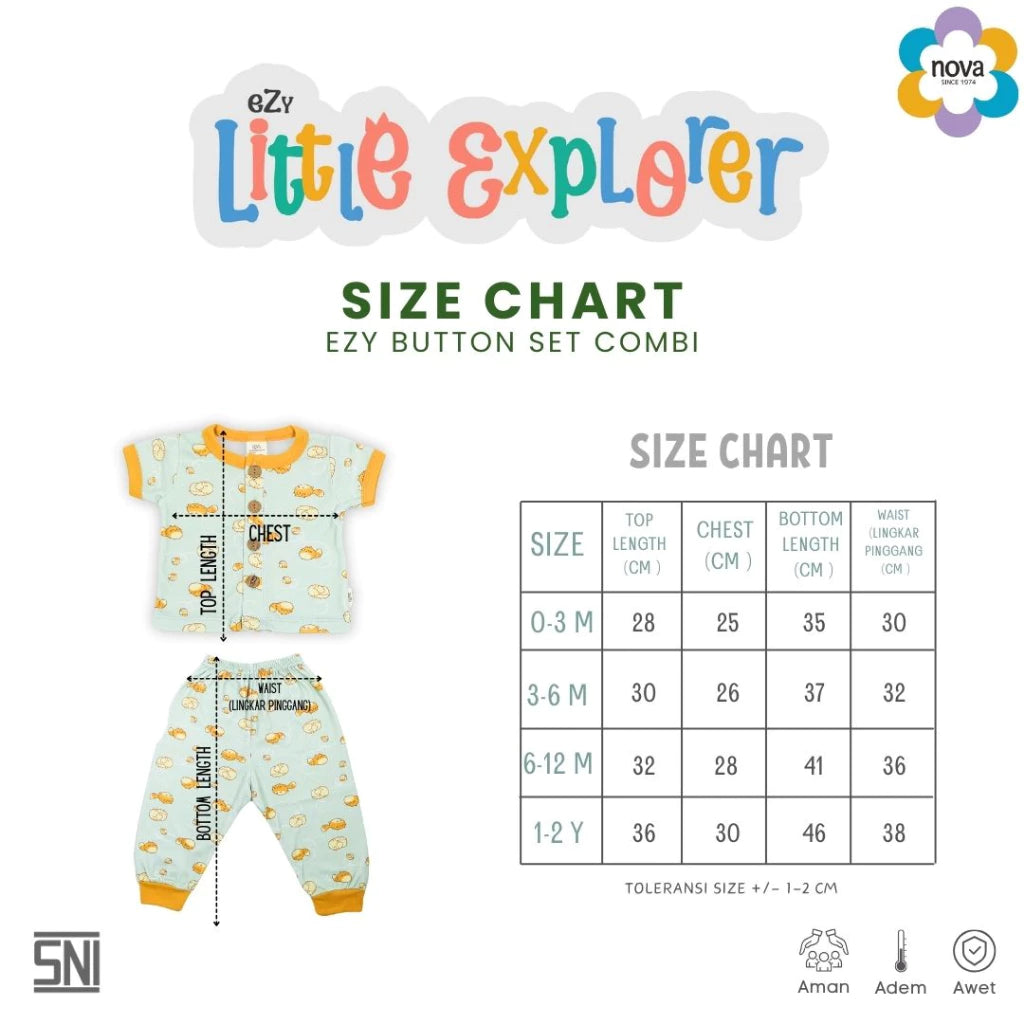 NOVA Ezy Button Set Combi Ezy Little Explorer - Setelan Baju Kancing Combi Bayi dan Anak(0-24 bulan)