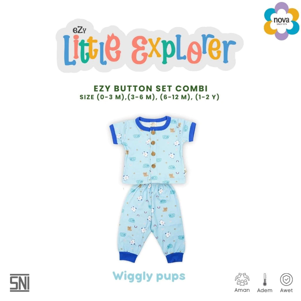 NOVA Ezy Button Set Combi Ezy Little Explorer - Setelan Baju Kancing Combi Bayi dan Anak(0-24 bulan)
