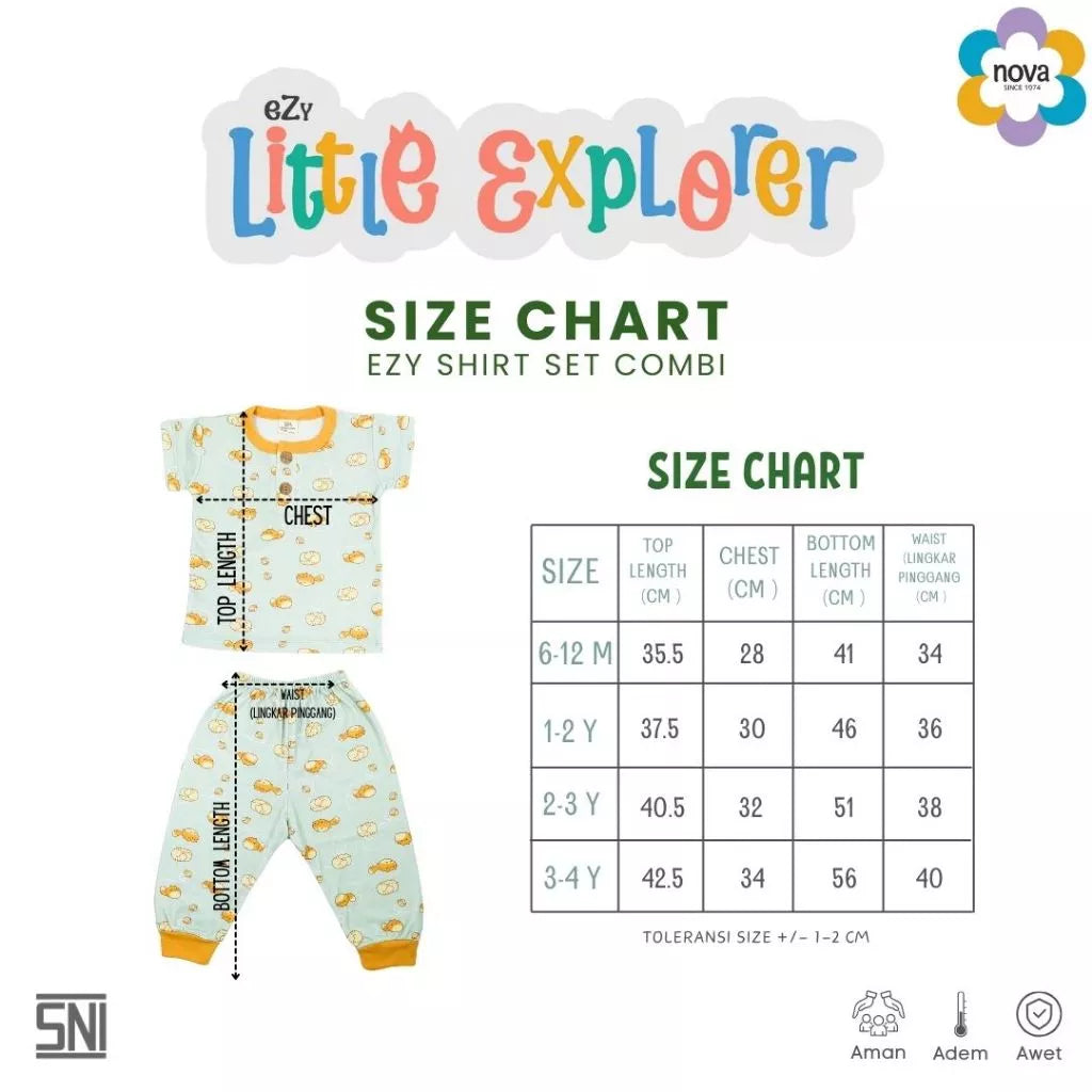 NOVA Ezy Shirt Set Combi Little Explorer - Setelan Anak Kaos Oblong Combi (6 bulan - 4 tahun)