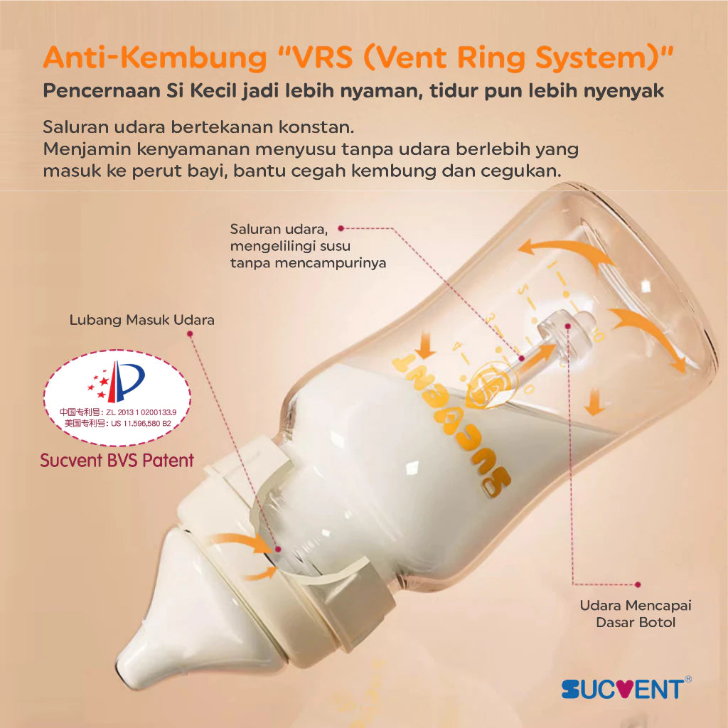 SucVent Non-Bubble & Anti-Choking Bottle Glass 120ml YG5574 / Botol Susu Bayi Anti Kolik & Kembung