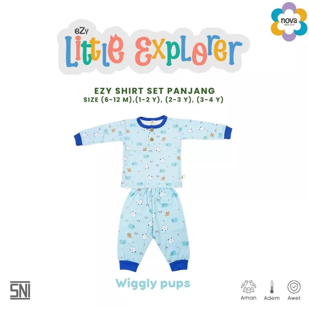NOVA Ezy Shirt Set Panjang Ezy Little Explorer- Setelan Anak Kaos Oblong Panjang (6 bulan - 4 tahun)