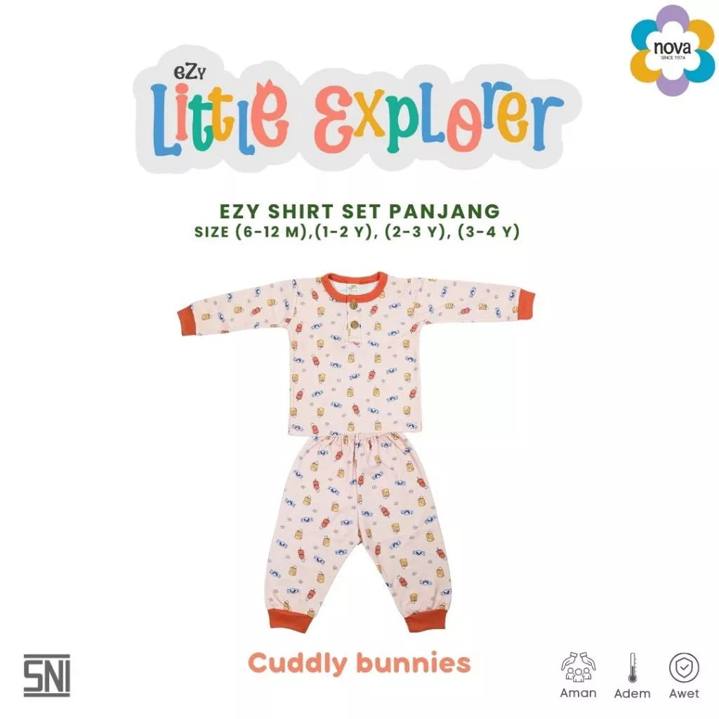 NOVA Ezy Shirt Set Panjang Ezy Little Explorer- Setelan Anak Kaos Oblong Panjang (6 bulan - 4 tahun)